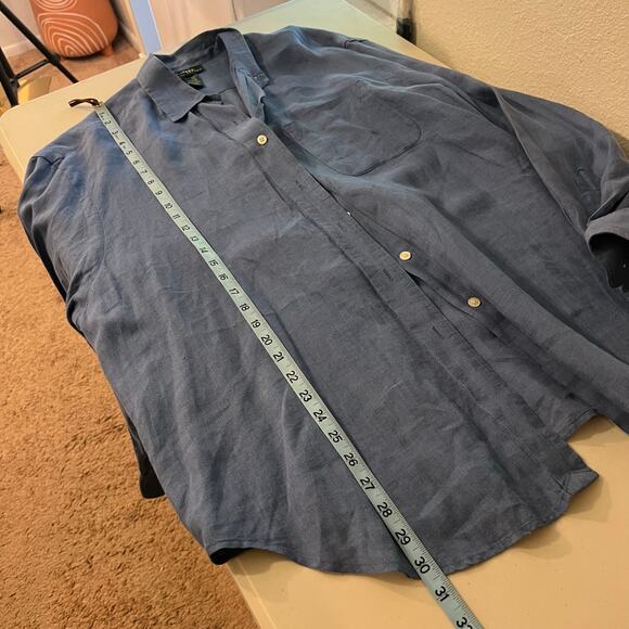 Ralph Lauren Blue 100% Linen Long Sleeve Button Down Layering Shirt Size Large - Picture 8 of 10